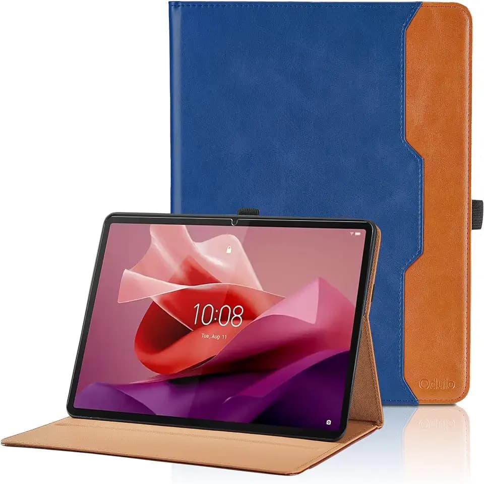 Hülle für Lenovo Tab P12 12,7 Zoll TB370FU 2023, Business PU Leder Schutzhülle, Multi-Winkel Ansehen Folio Case Dokumentschlitze und Auto Schlaf/Wach - Blau