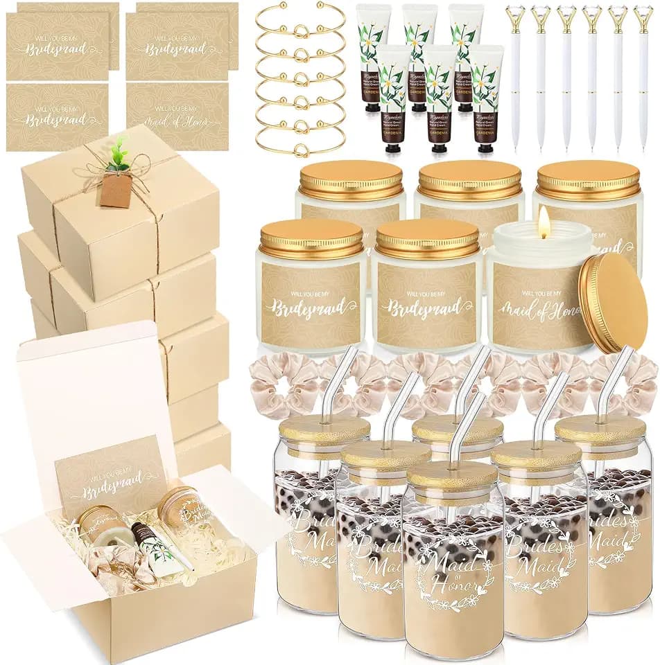 Teenyyou 60 Pcs Bridesmaid Proposal Gift Set with Box, Light Gold