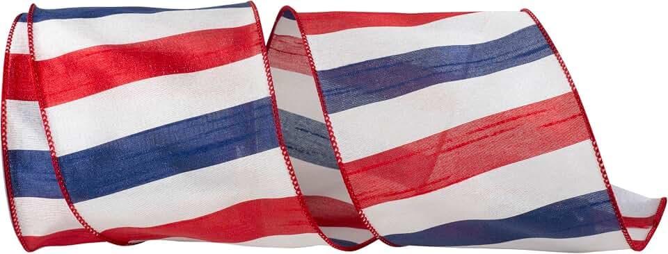 Reliant Ribbon American Dupioni Bar Wired Edge, Red/White/Blue, 4 Inch, 10 Yards