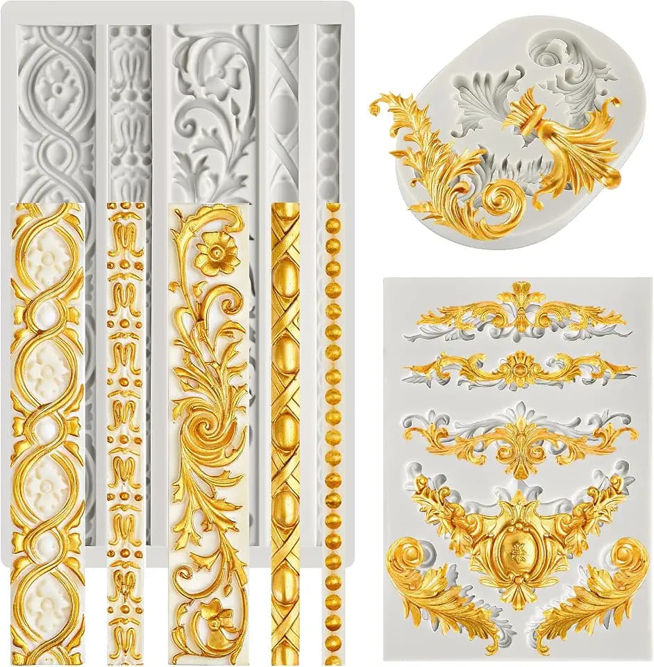 JOERSH Baroque Silicone Fondant Molds, 3Pcs