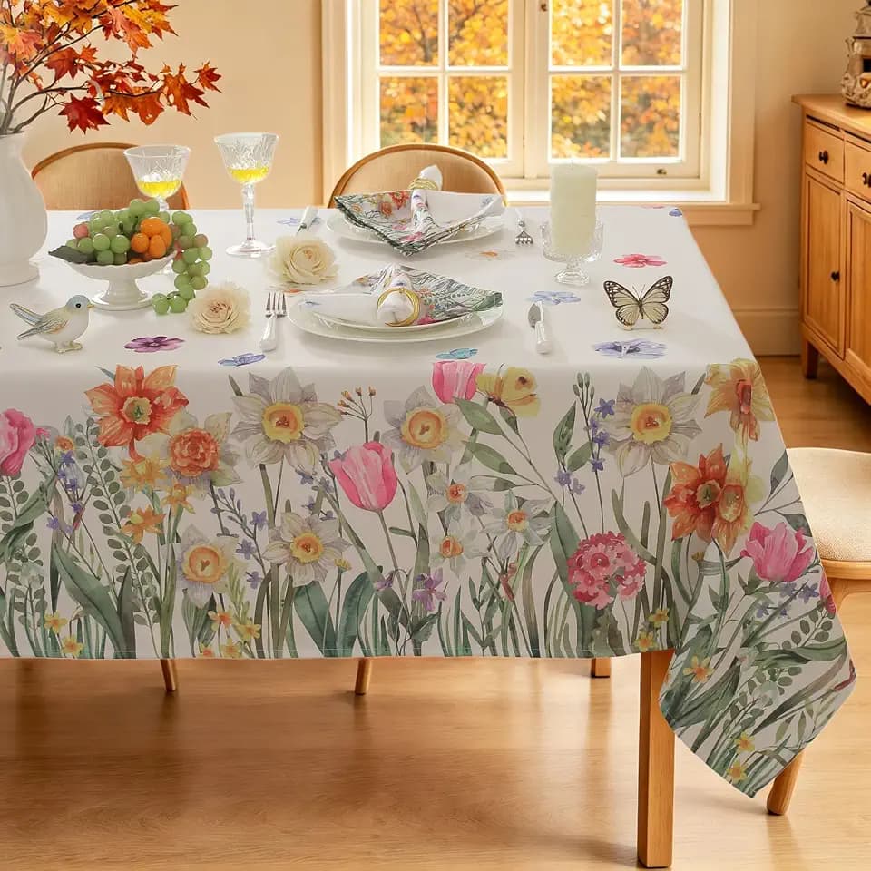 SASTYBALE Fall Rectangle Table Cloth Colorful Floral (60" x 120")