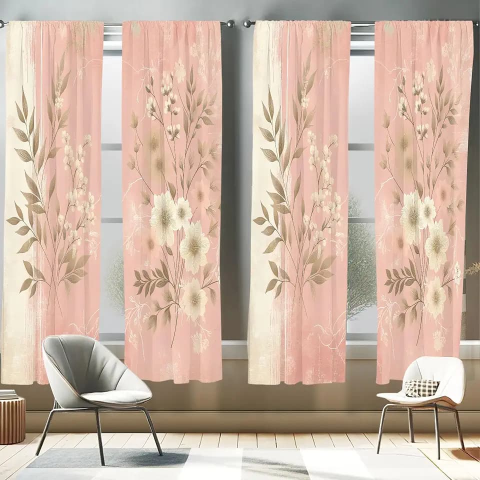 Ambesonne Pink Window Curtains Pack of 2, Leafy Floral Illustration Modern Boho Concept Rose Tones Grunge Art Minimalist, Lightweight Set & Rod Pocket, 4 Panels of - 28" x 84", Blush Dark Mustard