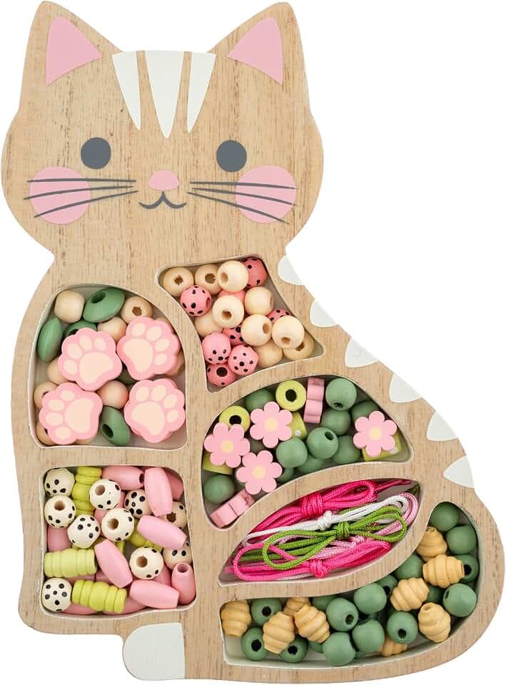 Stephen Joseph Jewelry Making Kit for Kids, Cat Wooden Bead Set