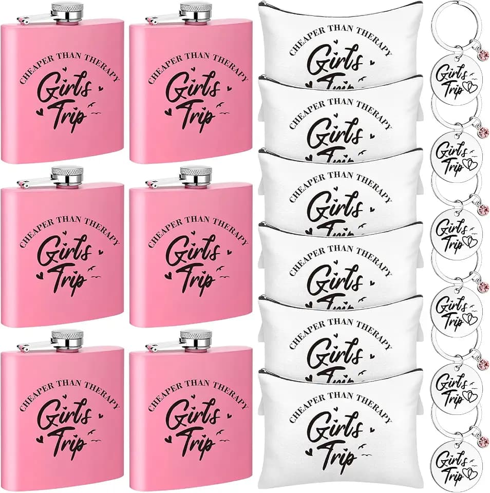 18 Pieces Girls Trip Gifts Set Bulk Pink Flasks Bachelorette Party Favors