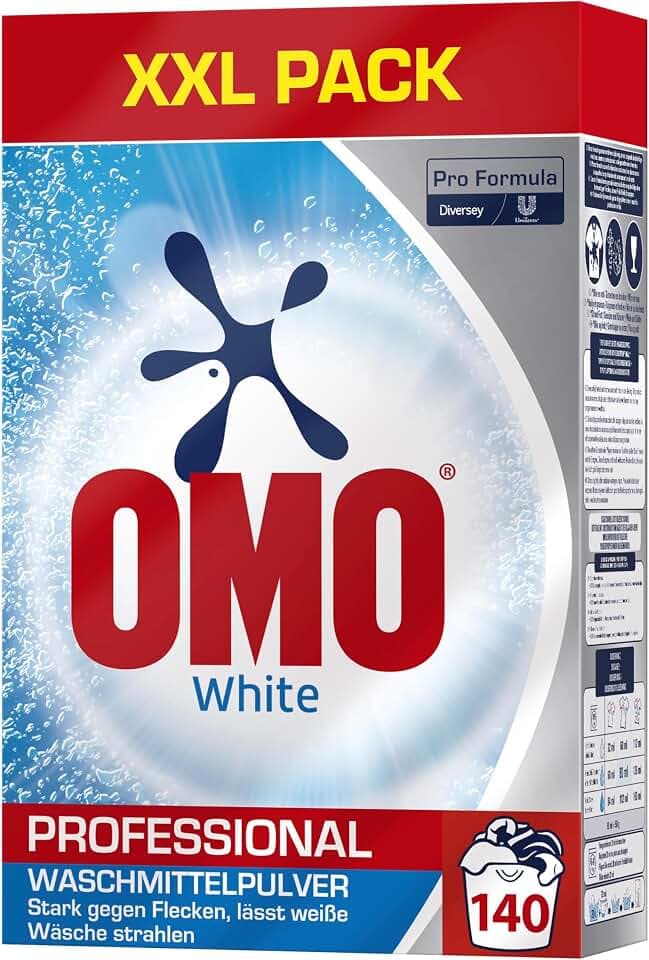 Omo Professional White Waschmittel Pulver 7 kg – Hochwirksames Vollwaschmittel für weiße Wäsche, starke Fleckentfernung & strahlendes Weiß, Waschpulver Großpackung für bis zu 140 Wäschen