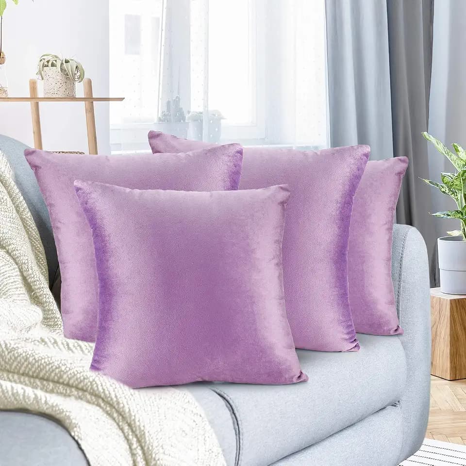Nestl Throw Pillow Covers, Cozy Velvet Decorative Outdoor Pillow Covers 16x16 Inches, Soft Solid Cushion Covers for Sofa, Bed and Car, Set of 4 - Lavender