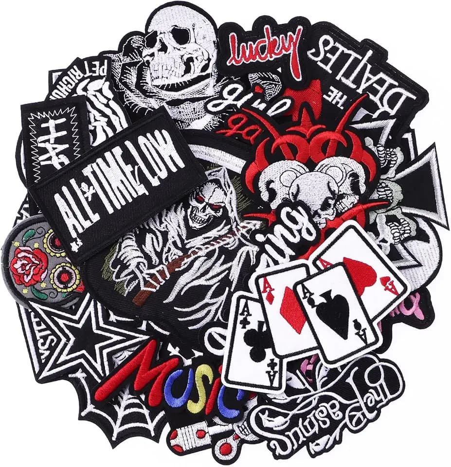 30Pcs Dark Embroidered Patches, Assorted Cool Punk Iron On Patch Applique