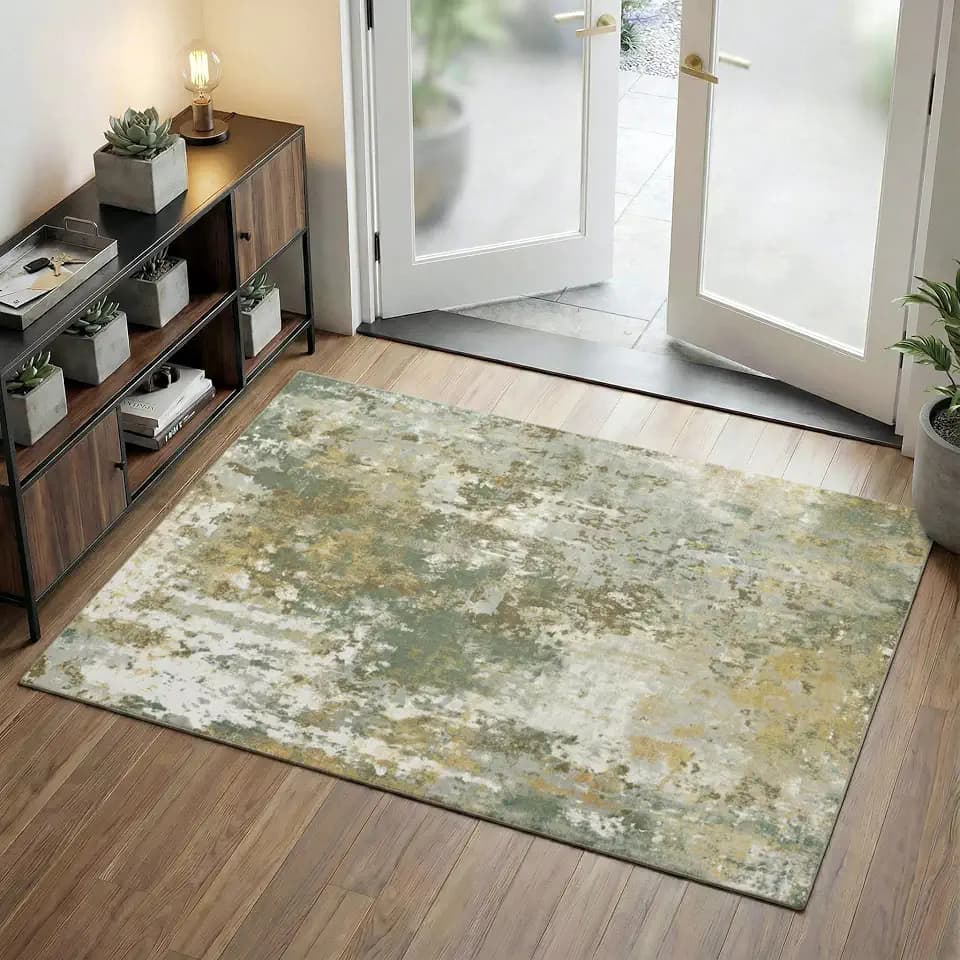 Entryway Rug 3x5 Green Door Mat Indoor Entrance 36x60, Washable Small Throw Rugs for Kitchen Floor, Entry, Front Door, Bedroom Bedside, Non-Slip Low Pile Stain & Fade Resistant, Sage Green