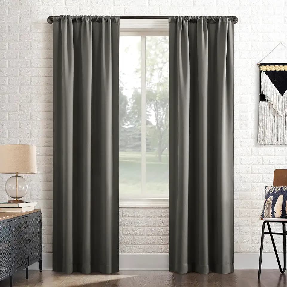 Sun Zero Bergen Dorm Curtain Theater Grade Extreme 100% Blackout Rod Pocket Curtain Panel, 40" x 84, Grey