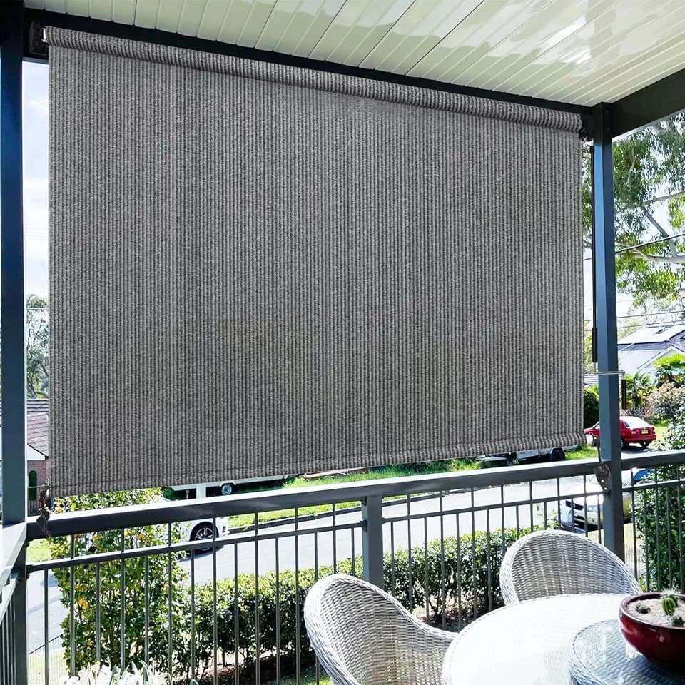 Amagenix Outdoor Roller Shades, 220GSM HDPE Exterior Cordless Patio Shades Roll Up Outdoor Blinds for Porch 6'(W) x 8'(H), Spliced of Two Sections, Grey