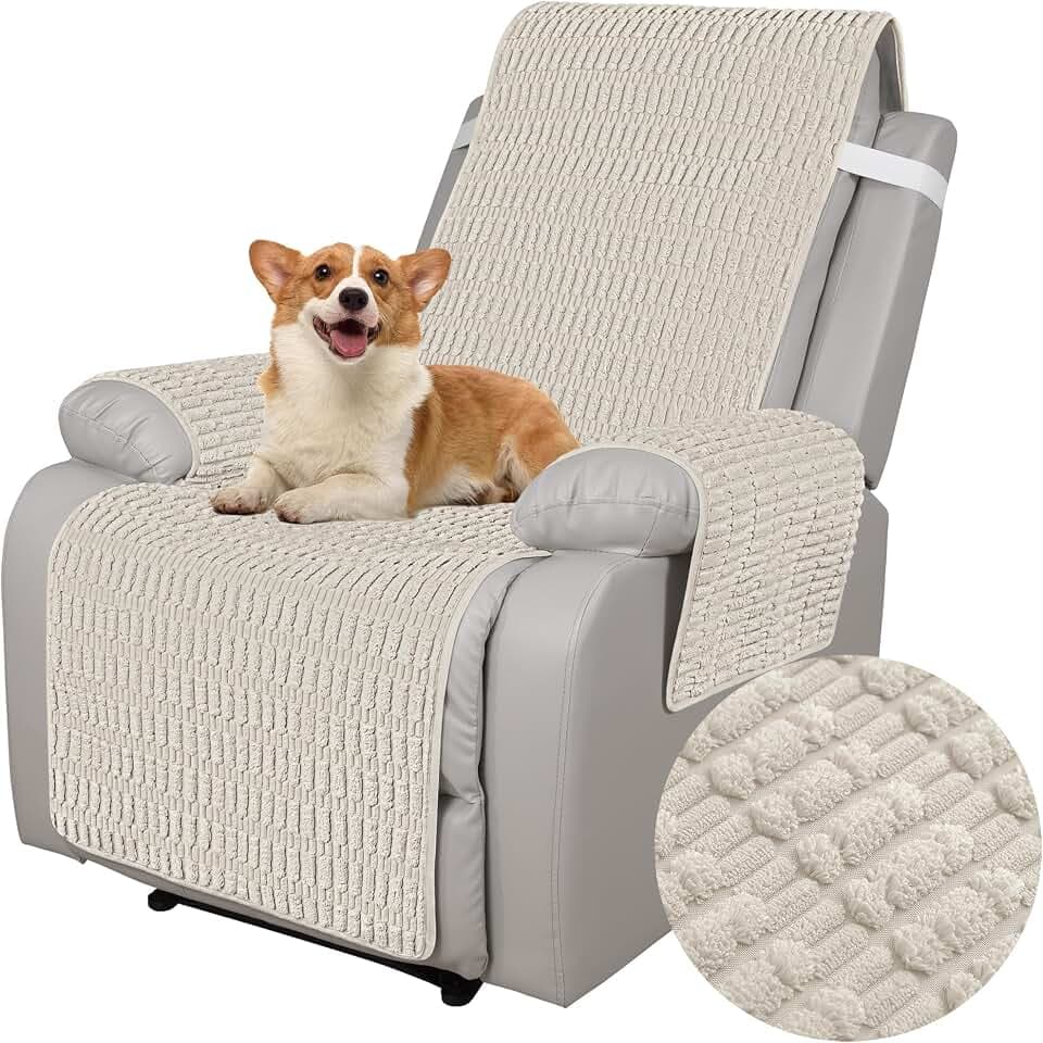 Foxdecor Recliner Chair Covers, Recliner Cover Non-Slip Chair Covers, Washable Recliner Couch Cover Furniture Protector, Cover for Recliner Chair with Elastic Straps. (Cream, 30" W)