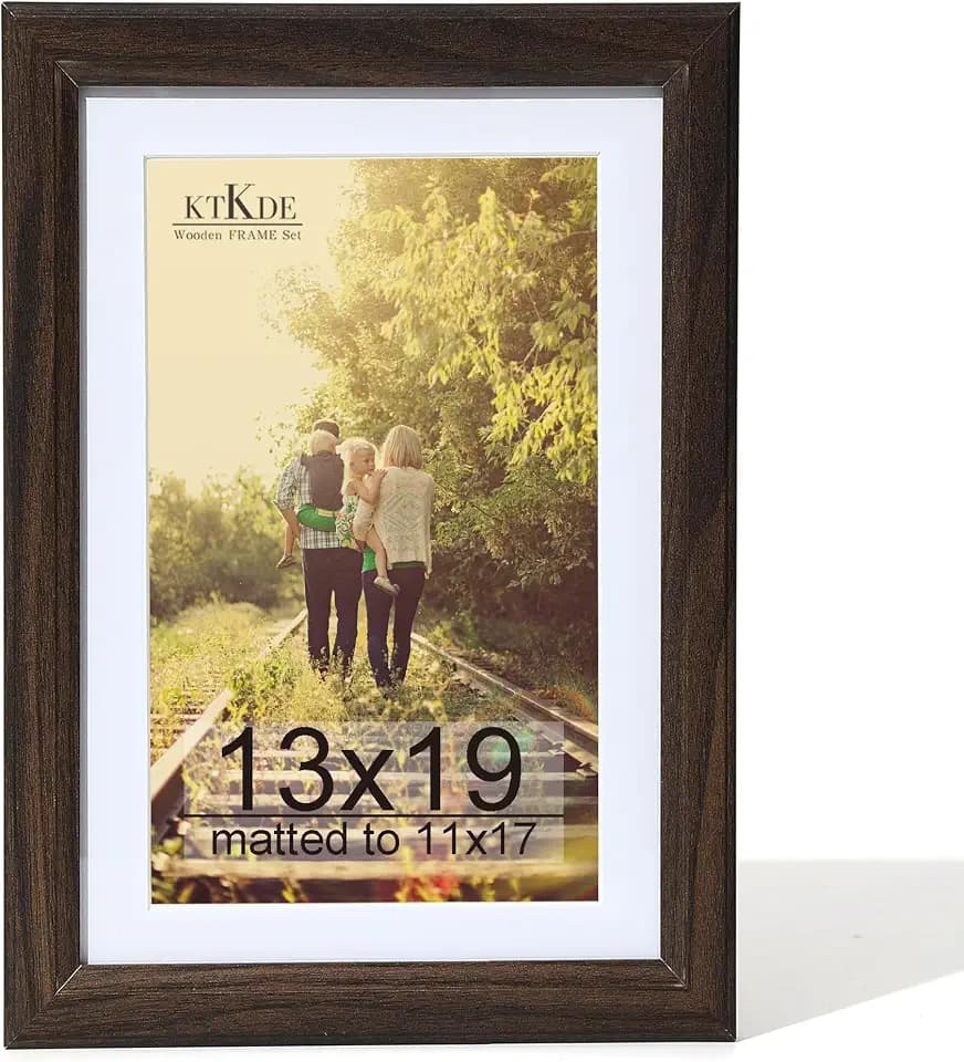 KTKDE 13x19 Picture Frame Real Glass,Poster frame Display Pictures 11x17 with Mat or 13x19 Without Mat, Modern Style Wood Composite Frame,Gallery Wall Frame Wooden Walnut ,best gift
