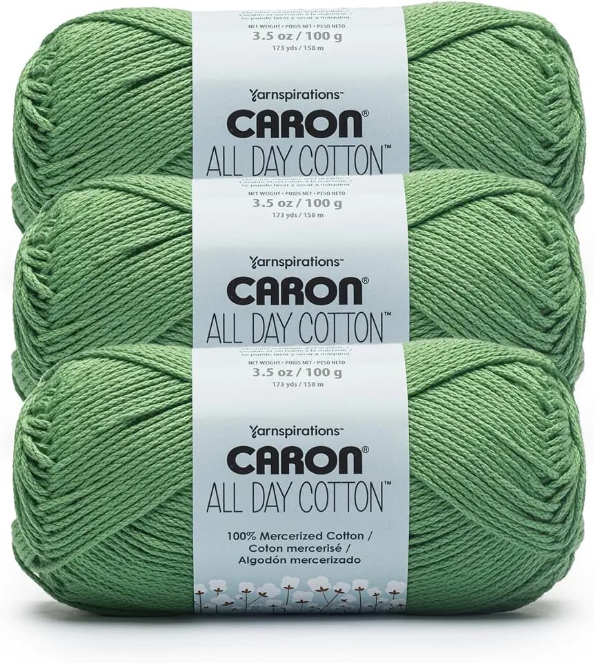 Caron All Day Cotton Yarn for Crocheting, Grass Green, 3-Pack
