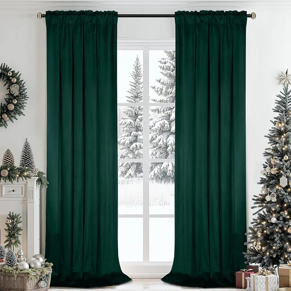 SimpleHome Dark Green Velvet Curtains 84 Inches for Living Room Rod Pocket