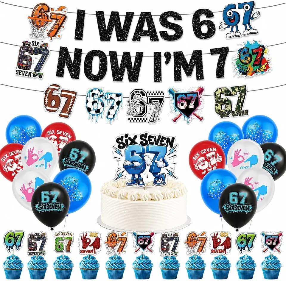 6 7 Birthday Decorations Set, Six Seven Meme Themed Party Supplies
