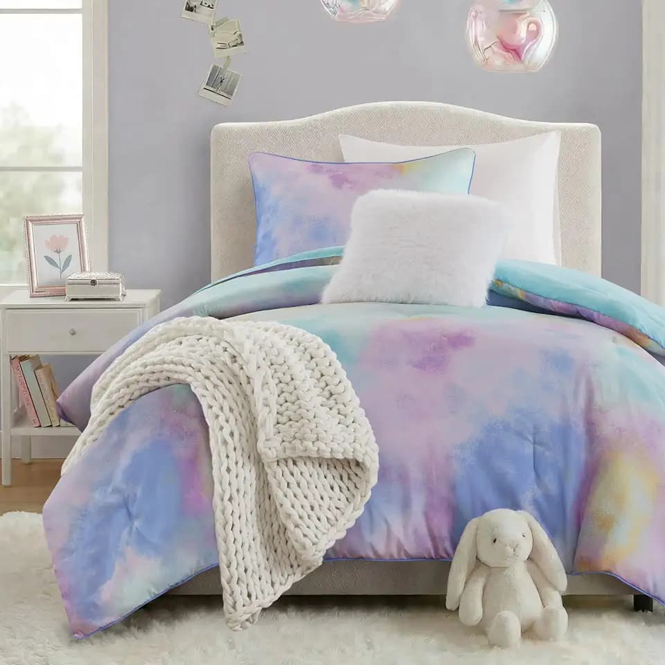 Intelligent Design Watercolor Aqua Twin XL Tie Dye Comforter Set, 3pc