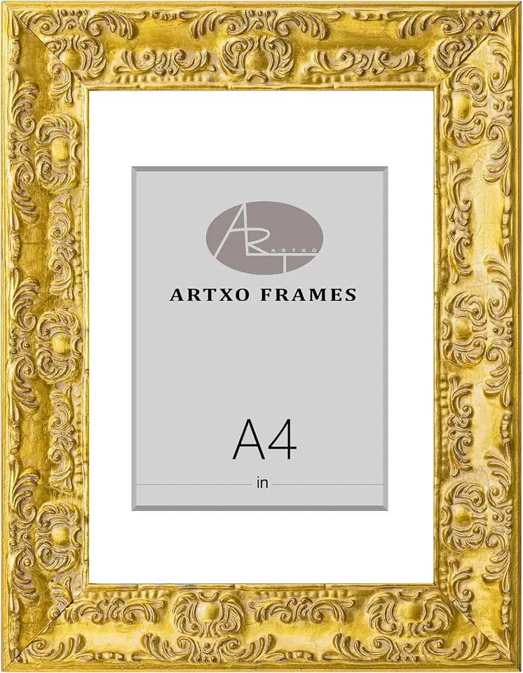 ArtXO A4 Gold Photo Frame Luxury Vintage Frame with Detailed Filigree, Perfect for Wedding