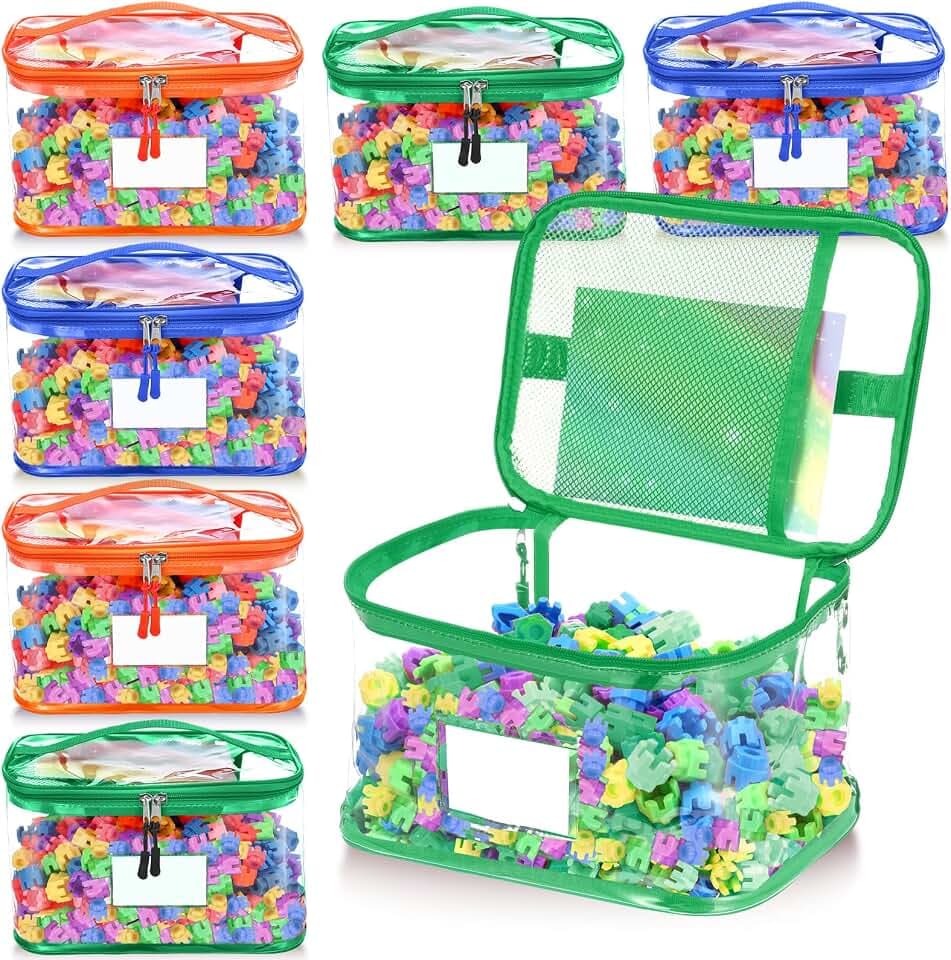 6 Pack Extra Large Clear Toy Storage Bags with Zipper, Blue, Green, Orange