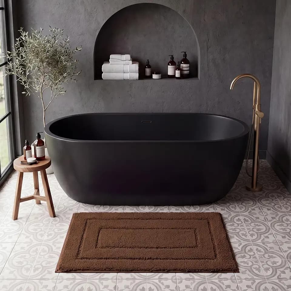 GRANNY SAYS Brown Bathroom Rug 32" x 20", Non-Slip Microfiber Bath Mat