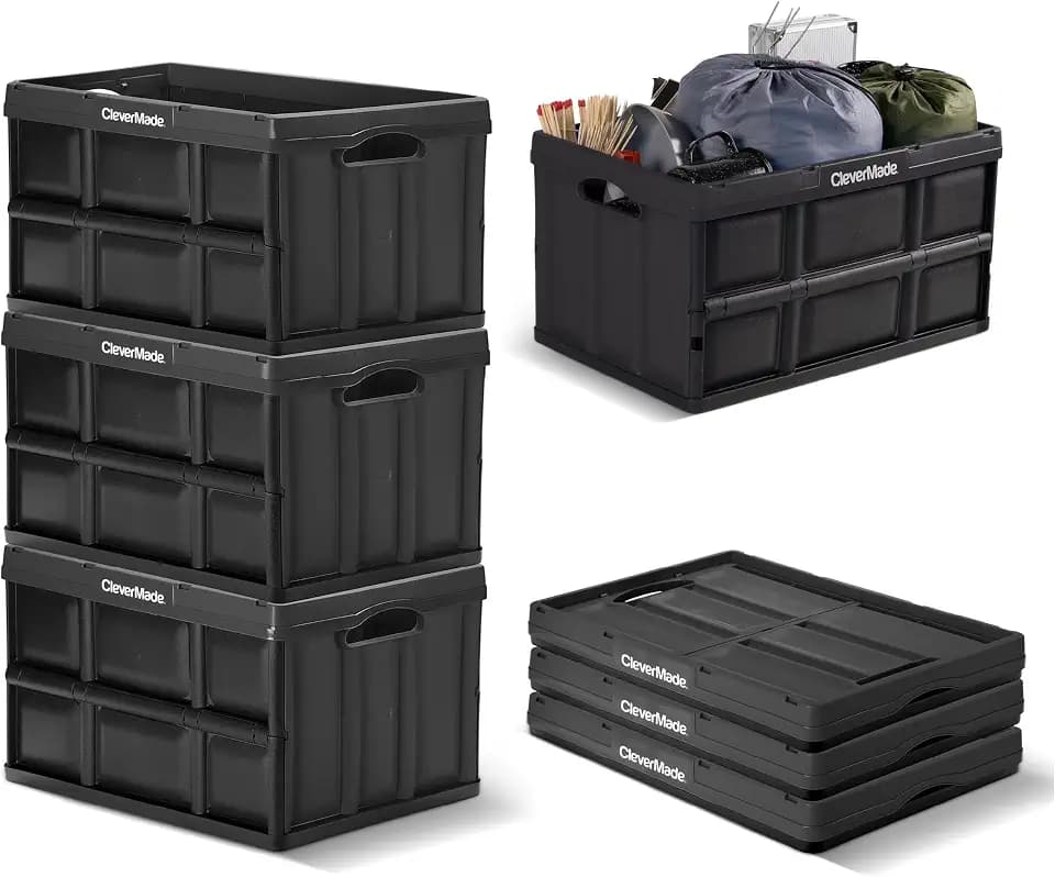 CleverMade Collapsible Storage Bin, No Lid, 16 Gal, Obsidian, 3 Pack