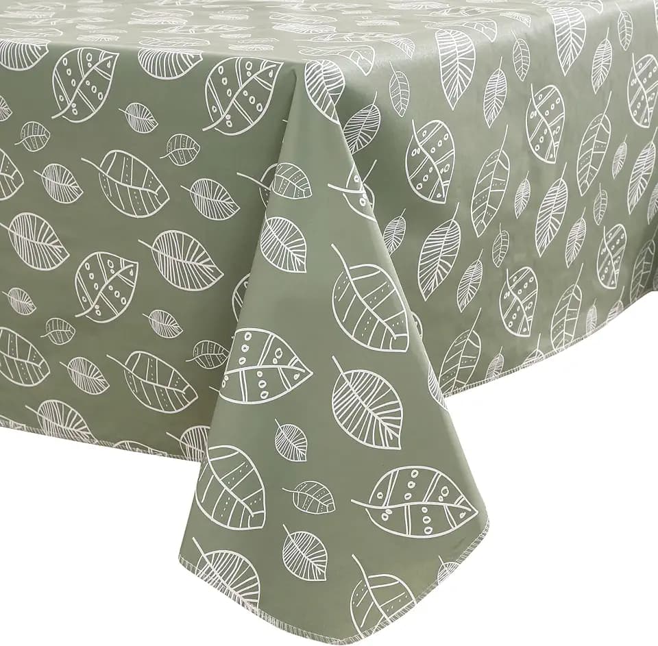 Walrus Heavy Duty Vinyl Tablecloth with Flannel Backing Waterproof Oil-Proof Plastic Table Cloth Stain-Resistant Wipeable Rectangle or Square Table Cover for Indoor and Outdoor (Leaf, 60X84 Inch)