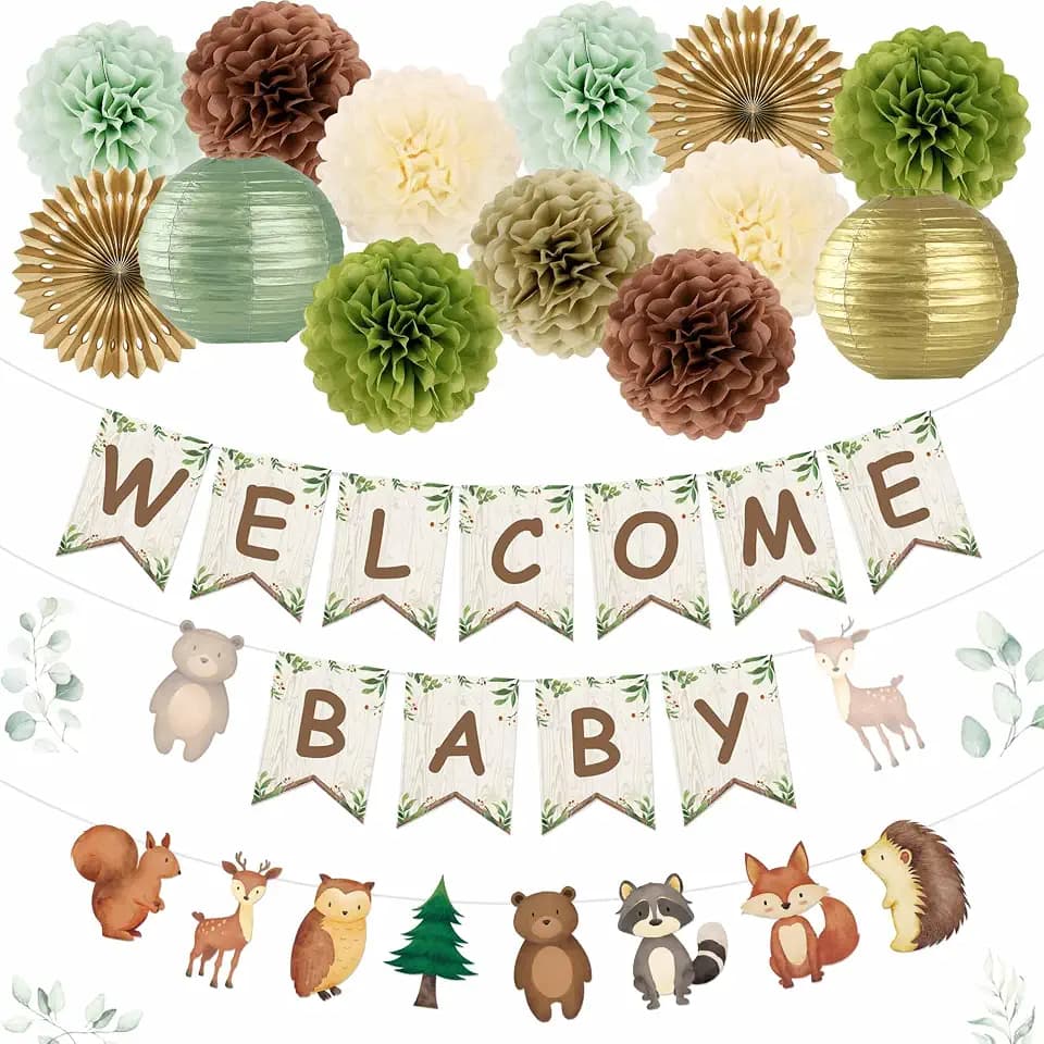 Kriyokiaa Woodland Baby Shower Decorations, 15 Pcs Party Set