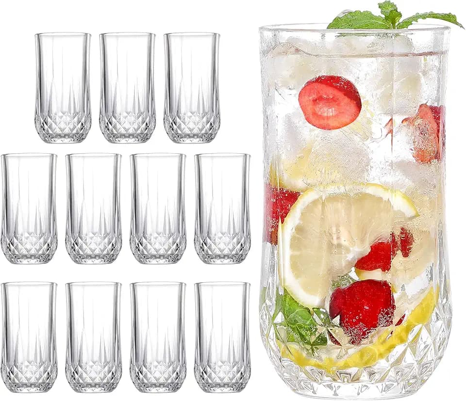 Highball Drinking Glasses Set of 12, Clear Cocktail Glasses, 11 Ounce Cups,Elegant and Durable Tall Bar Glassware Sets for Water, Juice, Beer, Glass Cups Set with Shockproof Package