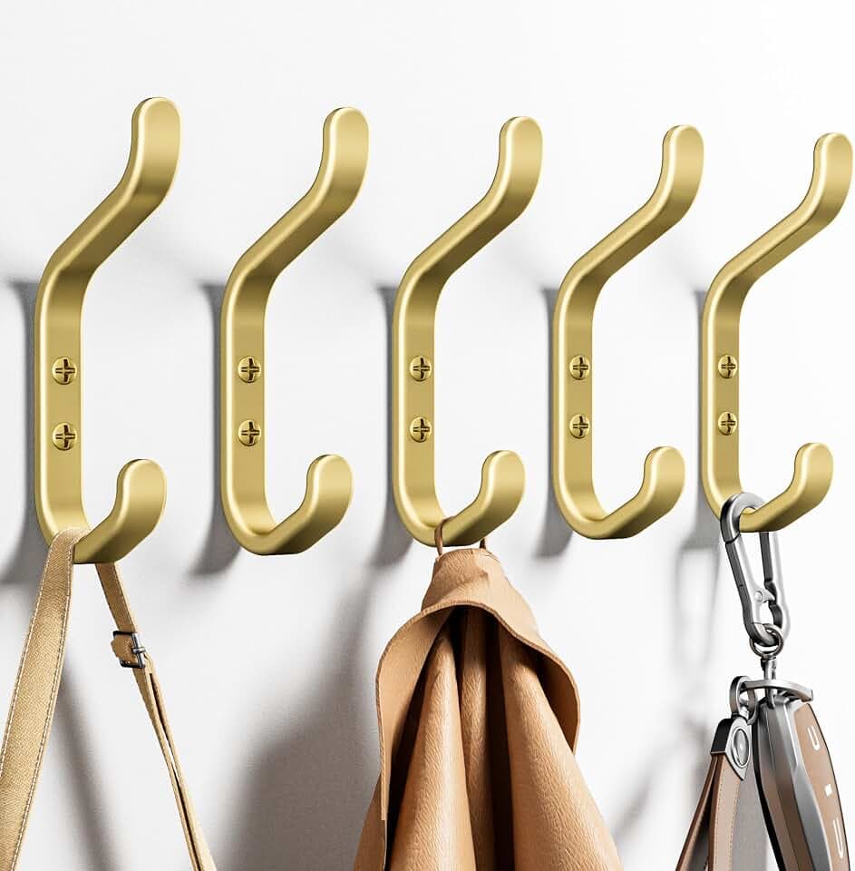 Wall Hook for Hanging Coats - Stainless Coat Hook 5 Pack.
