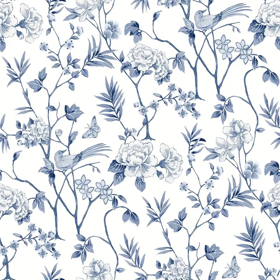 NuWallpaper Chinoiserie Garden Indigo Peel and Stick Wallpaper, NUS6363