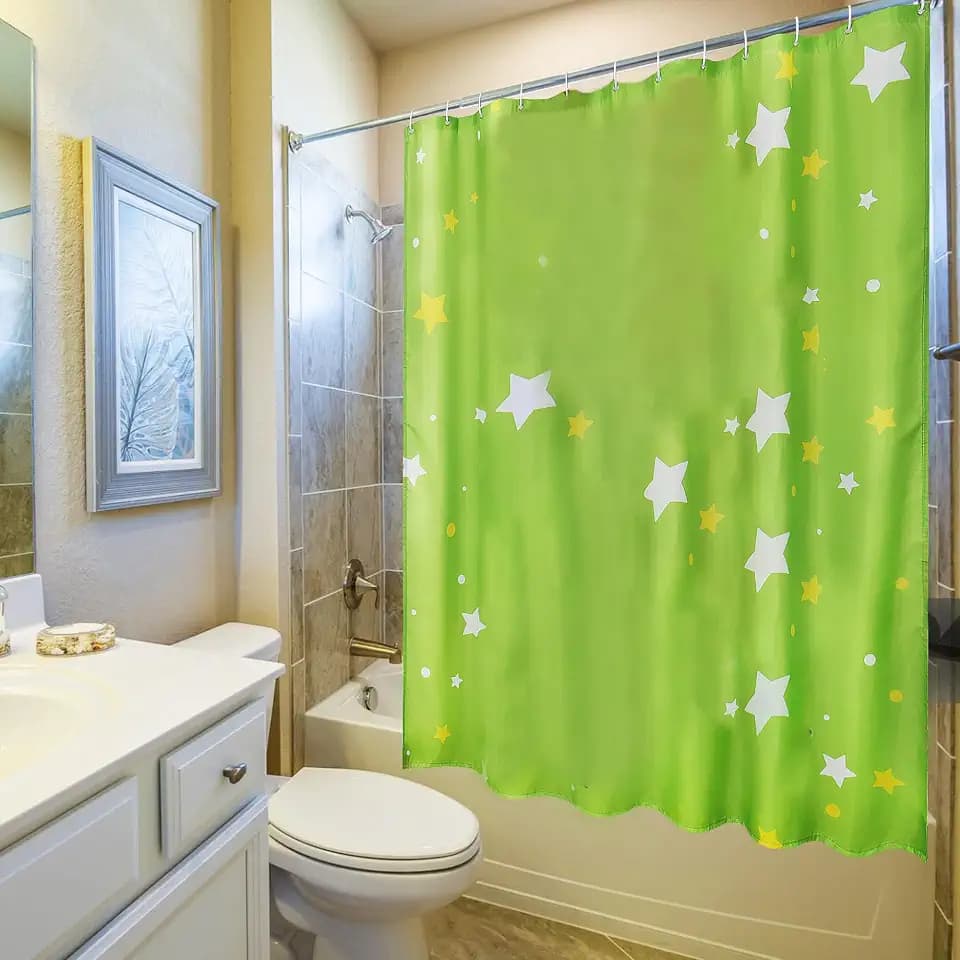 Christmas Shower Curtain and Ring Set, Green Shower Curtain with 12 Plastic Hooks for Bathroom Winter Holiday Xmas Decorations 72" x 72" (Green4)