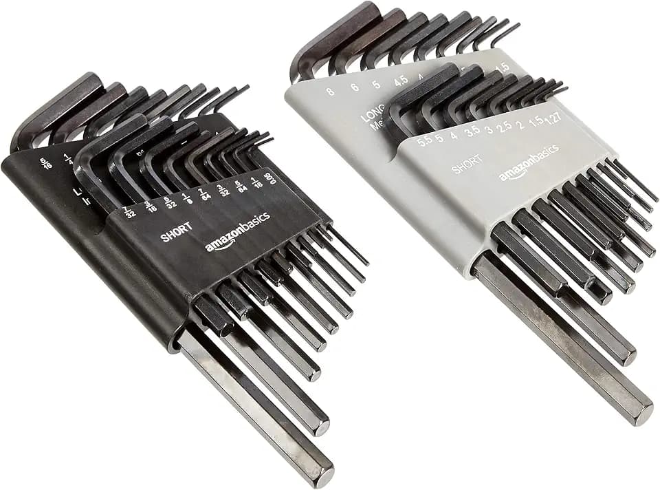 Amazon Basics 36-Piece Allen Wrench/Hex Key Set, SAE & Metric Sizes, Chrome Vanadium Steel with Long Arm, 2 Organized Storage Cases