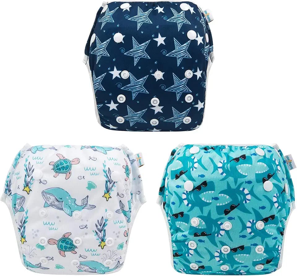 Babygoal Baby Boy and Girl Swim Diapers, Reusable Adjustable Washable One Size Fits 0-8M Baby Gifts and Swimming Lessons 3 Pack 3SD07