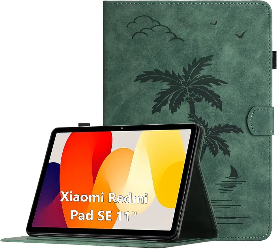 Hülle für Xiaomi Redmi Pad SE 11 Zoll, Premium PU Leder Multi-Winkel Folio Schutzhülle mit Kartenschlitz und Auto Schlaf/Wach Funktion für Redmi Pad SE, Grün
