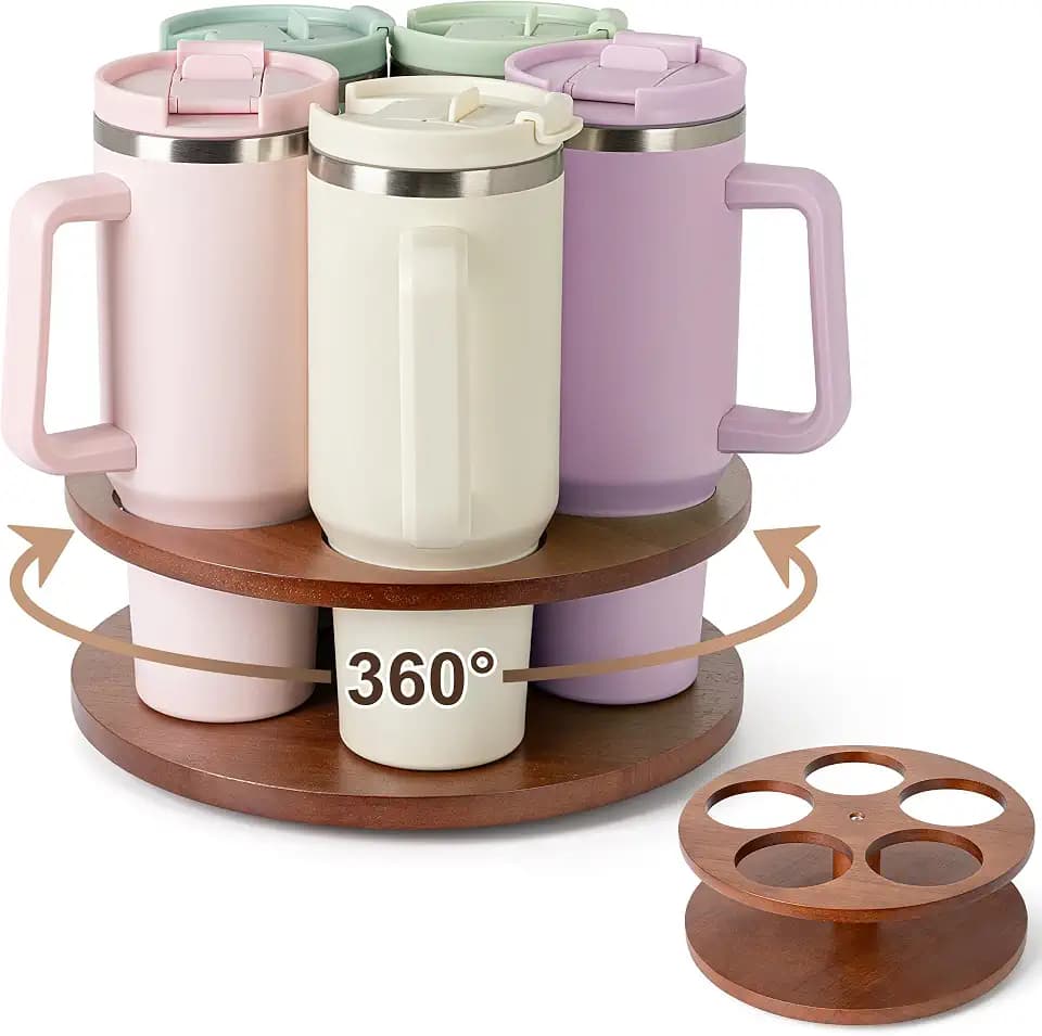 MyLifeUNIT Water Bottle Organizer for Stanley Cups 40oz/30oz/20oz, 360° Rotating Wooden Tumbler Organizer, Stanley Cup Holder for Cabinet Storage (Brown)