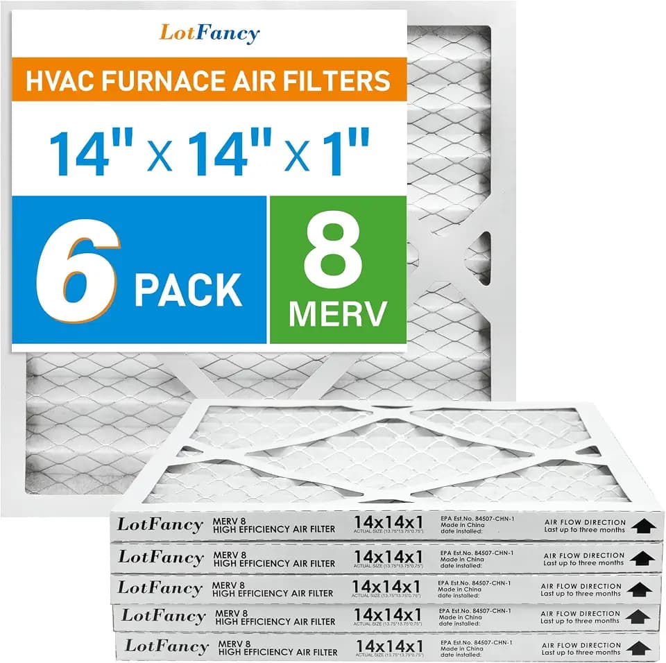 LotFancy 14x14x1 Air Filter MERV 8, 6-Pack Pleated for Home Furnace HVAC AC