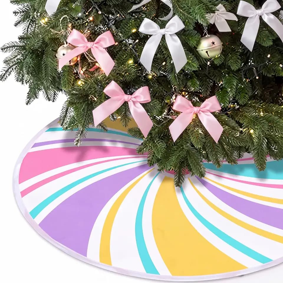 Realspring Mini Christmas Tree Skirt 15 Inch Pastel Pink Blue Candy Cane