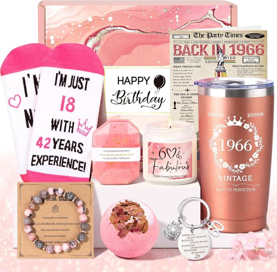 60th Birthday Gifts for Women, Vintage 1966 Fabulous Gift for Her, Funny Happy 60 Year Old Birthday Gift Ideas for Mom Sister Friend Wife, Unique Turning 60 Presents
