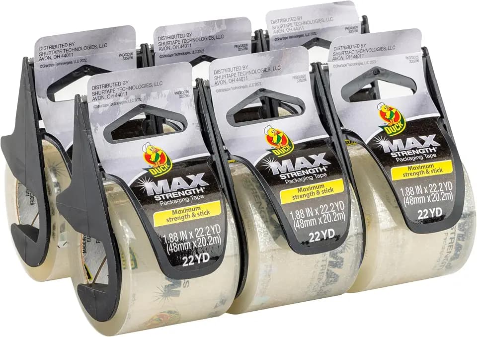 Duck Brand MAX Strength Packing Tape With Handheld Dispensers, 6 Rolls
