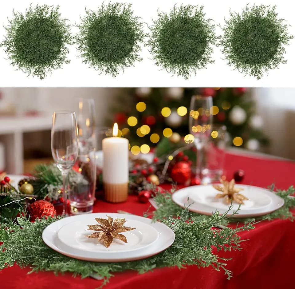 Willinglong 12 Pack Christmas Pine Placemats 20 Inch Round Table,Set of 12