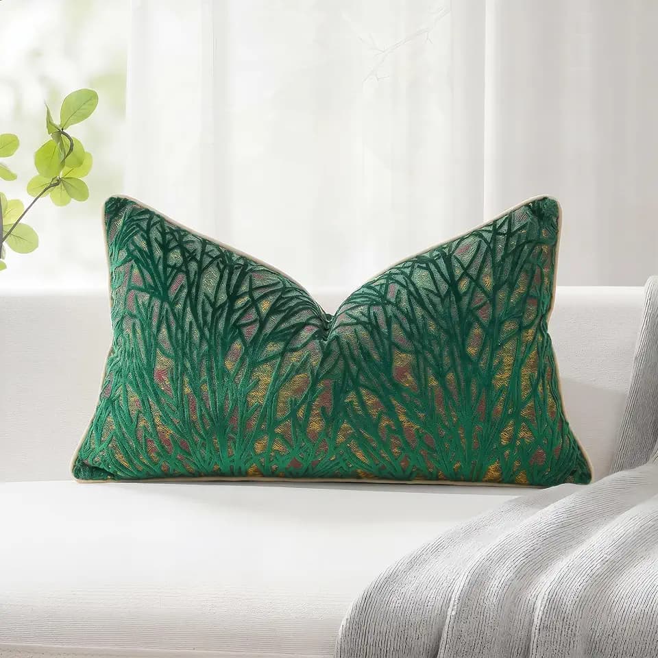 PANOD Decorative Modern Long Lumbar Pillow Cover 16x26 Inch Green