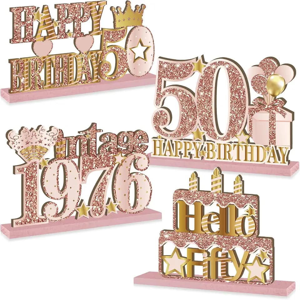 50th Birthday Decorations for Women, 4Pcs 50th Table Centerpieces