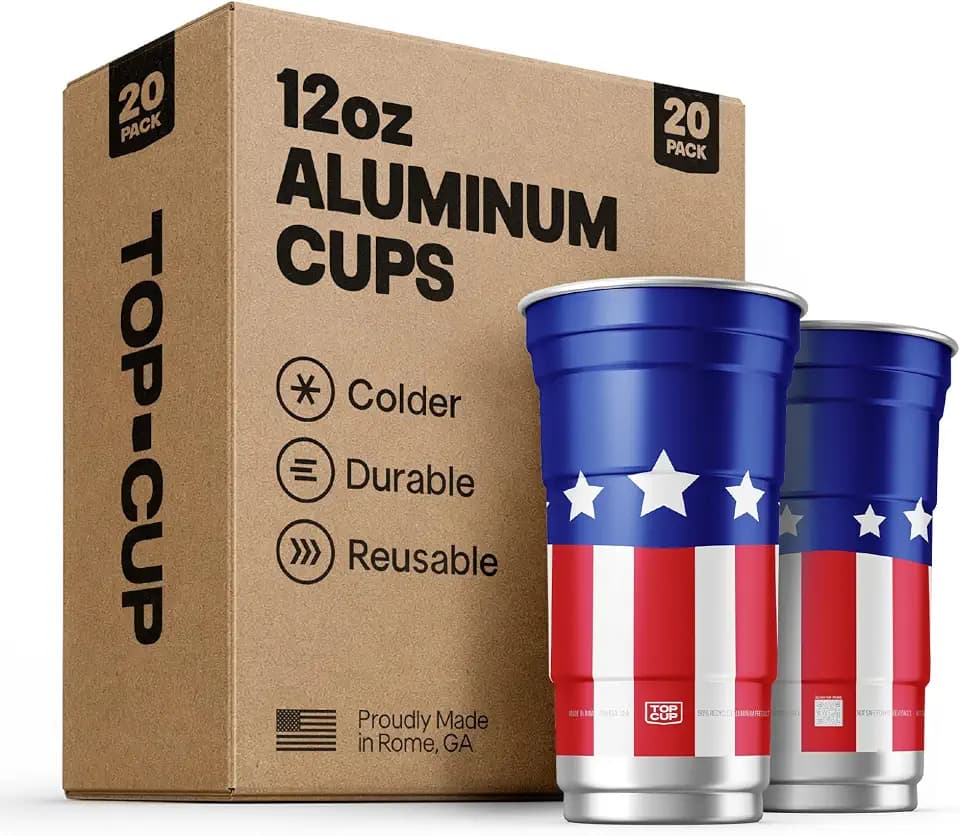 Top Cup Aluminum Party Cups, Americana Cup, 12oz, 50 Count