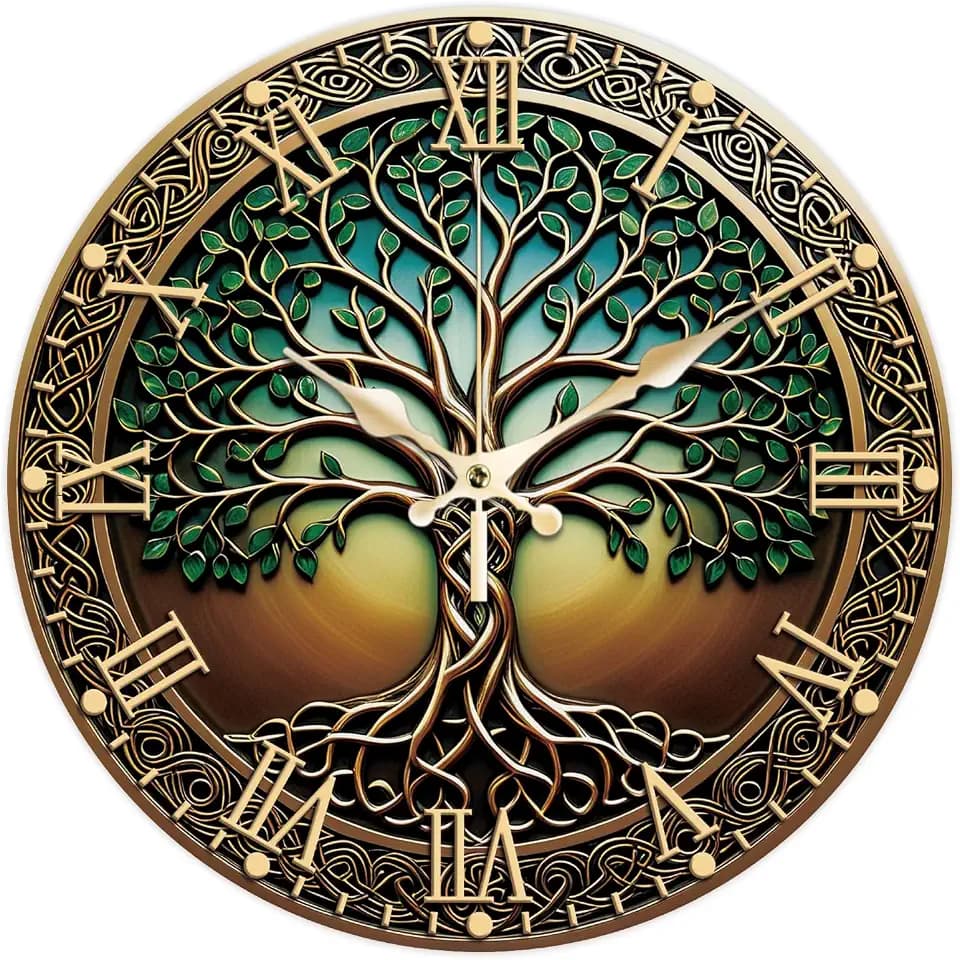 CHGCRAFT Tree of Life Wall Clock Bronze 12 Inch Clock 3D Style Round Decorative Clocks for Bedroom Living Room Kitchen Office