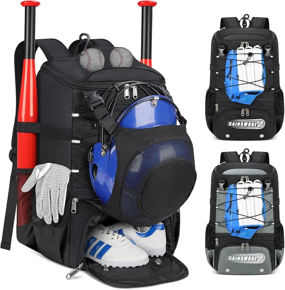 RAINSMORE Baseball Bag for Youth & Adult Softball Backpack Shoe Compartment