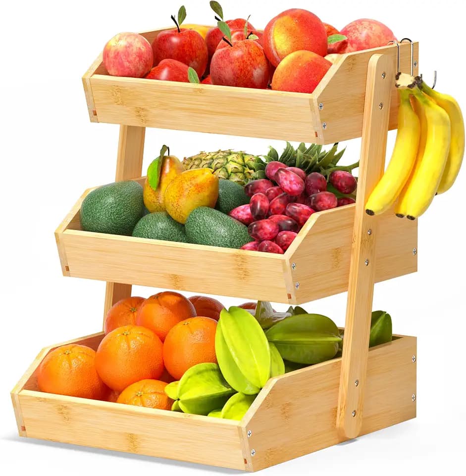 Gmtsl Bamboo Fruit Basket for Kitchen, Fruit Holder for Kitchen Countertop