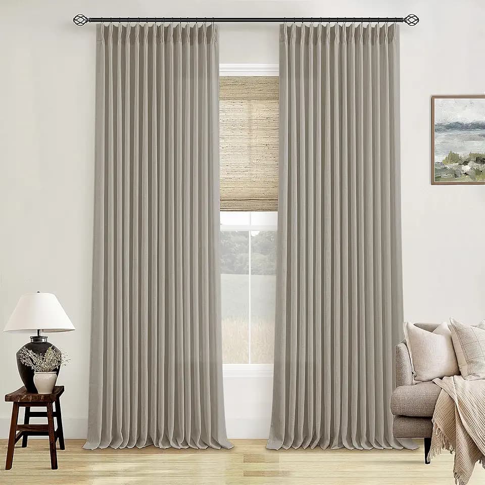 TWODRAPES Burlywood Birch Pinch Pleated Linen 90 Inch Curtains 2 Panels