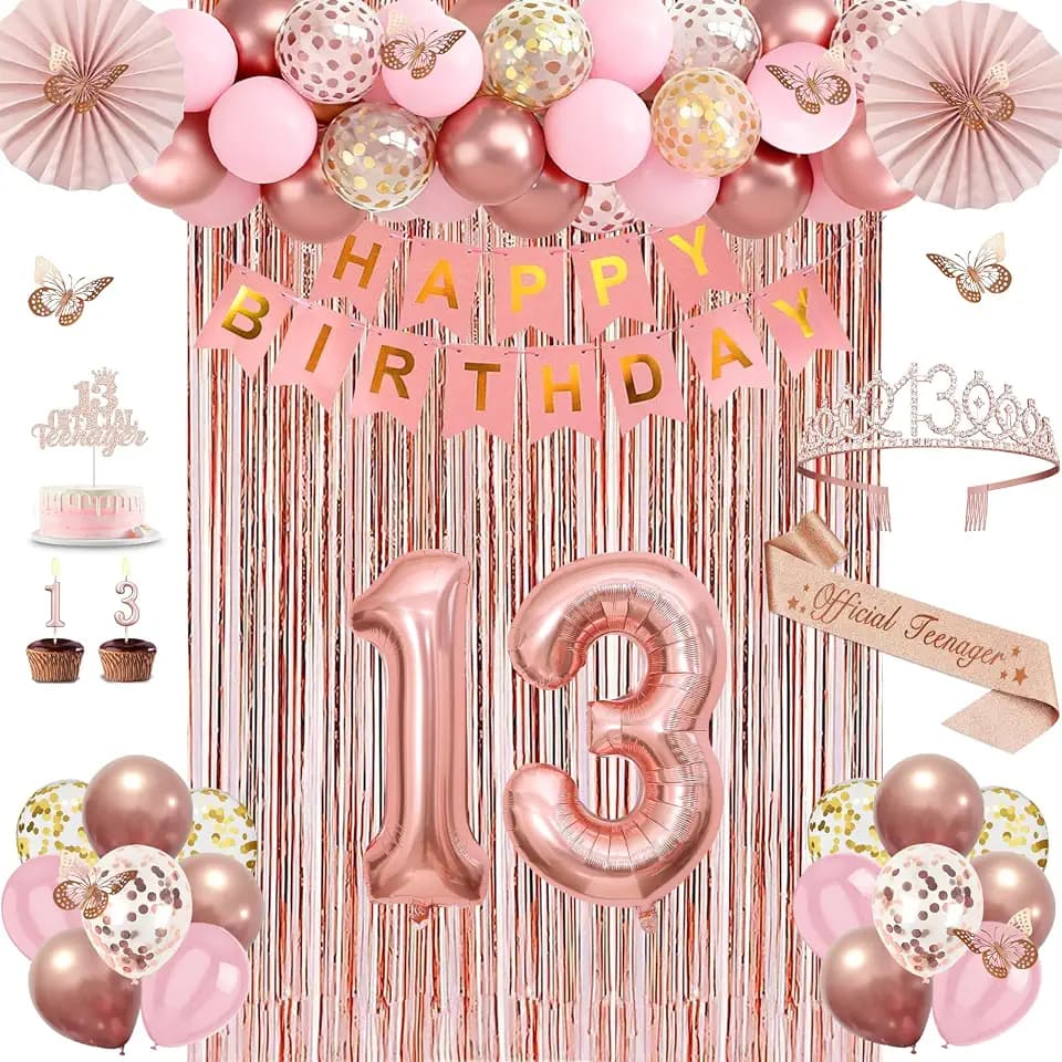 Juesly 13th Birthday Decorations for Girls, 50pcs 13 Year Old Party Set