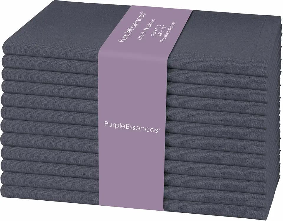 PurpleEssences Cloth Dinner Napkins 18x18 in Set of 12 - Dark Gray