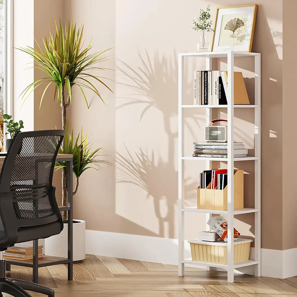 TUTOTAK Bookshelf, 5-Tier Tall Narrow Book Shelf for Small Space