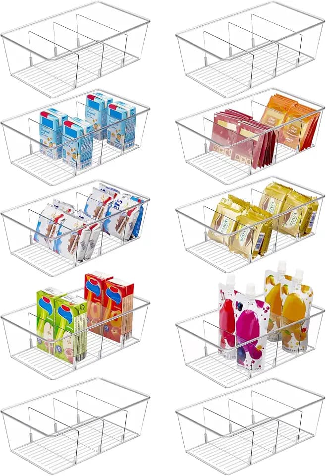 Vtopmart 10 Pack Food Storage Organizer Bins, Clear Plastic, 4 Compartments